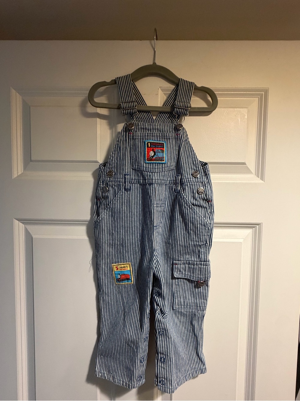 Kids Striped Railroad Overalls - Blue